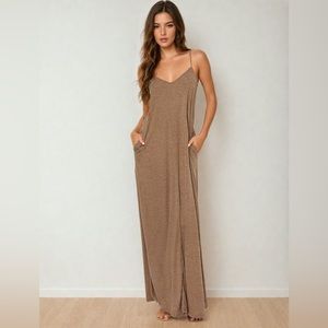Maxi Cami Dress with Pockets Brown